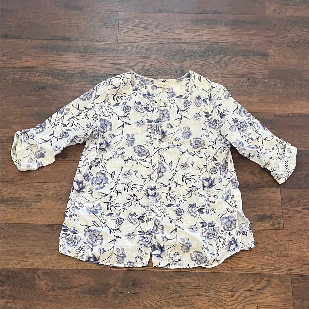 Cynthia Rowley Floral Print Blouse with Rolled Sleeves